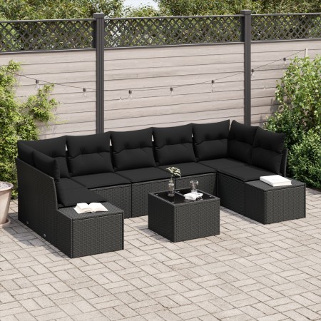 Juego de sofá de jardín de 8 piezas con cojines Negro Poliratán de , Sofás de exterior - Ref: Foro24-3355652, Precio: 561,29 ...