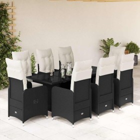 Set de mesa y sillas de jardín 9 pzas y cojines ratán PE negro en Conjuntos de jardín | Comprar online en Foru.es