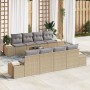 Set de Sofá de Jardín de 7 Piezas con Cojines Beige Ratán Poliéster de , Sofás de exterior - Ref: Foro24-3355659, Precio: 536...