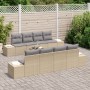 Set de Sofá de Jardín de 7 Piezas con Cojines Beige Ratán Poliéster de , Sofás de exterior - Ref: Foro24-3355659, Precio: 536...