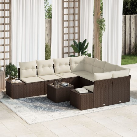 Juego de Sofá de Jardín de 9 Piezas con Cojines Marrón Poliratán de , Sofás de exterior - Ref: Foro24-3355667, Precio: 648,23...