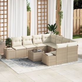 Set de Sofá de Jardín de 9 Piezas con Cojines Beige Ratán Polímero de , Sofás de exterior - Ref: Foro24-3355670, Precio: 683,...