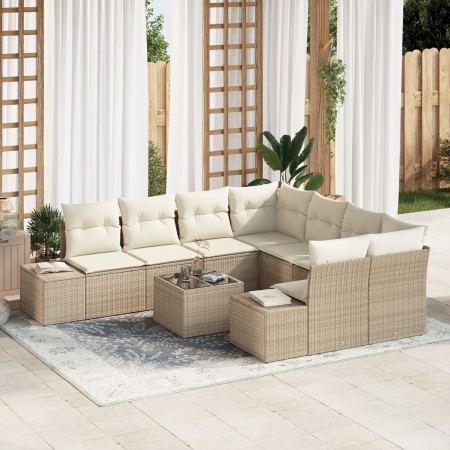 Set de Sofá de Jardín de 9 Piezas con Cojines Beige Ratán Polímero de , Sofás de exterior - Ref: Foro24-3355670, Precio: 683,...