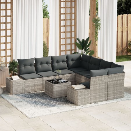 Juego de Sofá de Jardín de 9 Piezas con Cojines Gris Claro Ratán Sintético de , Sofás de exterior - Ref: Foro24-3355671, Prec...