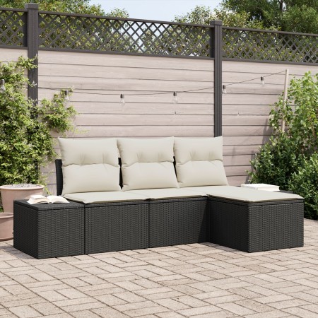 Conjunto de Sofá de Jardín de 4 Piezas con Cojines de Poliratán Negro de , Sofás de exterior - Ref: Foro24-3355676, Precio: 3...