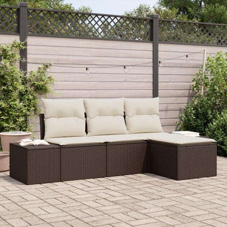 Conjunto de Sofá de Jardín de 4 Piezas con Cojines de Poliratán Marrón de , Sofás de exterior - Ref: Foro24-3355677, Precio: ...