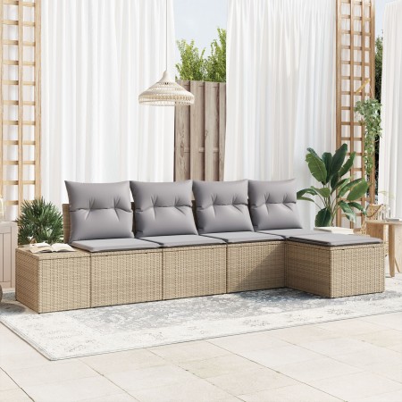Juego de Sofás de Jardín de 5 Piezas con Cojines Beige de Poliratán de , Sofás de exterior - Ref: Foro24-3355689, Precio: 387...