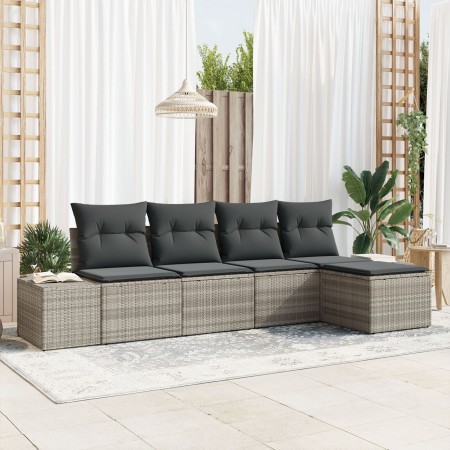 Juego de Sofá de Jardín de 5 Piezas con Cojines Gris Claro Poliratán de , Sofás de exterior - Ref: Foro24-3355691, Precio: 37...
