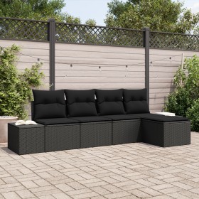 Juego de Sofá de Jardín de 5 Piezas con Cojines de Poliratán Negro de , Sofás de exterior - Ref: Foro24-3355692, Precio: 376,...