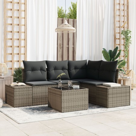 Conjunto de Sofá de Jardín de 4 Piezas con Cojines Negros de Ratán Poliéster de , Sofás de exterior - Ref: Foro24-3355718, Pr...