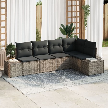Conjunto de sofá de jardín de 5 piezas con cojines Gris Poliratán de , Sofás de exterior - Ref: Foro24-3355728, Precio: 391,0...