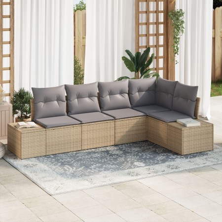 Set de Sofá de Jardín de 5 Piezas con Cojines Beige Ratán Poliéster de , Sofás de exterior - Ref: Foro24-3355729, Precio: 411...