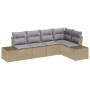 Set de Sofá de Jardín de 5 Piezas con Cojines Beige Ratán Poliéster de , Sofás de exterior - Ref: Foro24-3355729, Precio: 411...