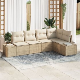 Conjunto de Sofá de Jardín de 5 Piezas con Cojines Beige Ratán Poli de , Sofás de exterior - Ref: Foro24-3355730, Precio: 424...