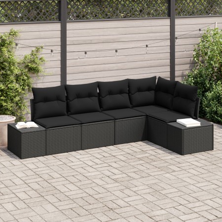 Set de Sofá de Jardín de 5 Piezas con Cojines Negro Poliratán de , Sofás de exterior - Ref: Foro24-3355732, Precio: 398,91 €,...