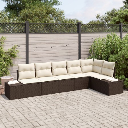 Conjunto de Sofá de Jardín de 6 Piezas con Cojines Marrón Ratán Poliéster de , Sofás de exterior - Ref: Foro24-3355747, Preci...