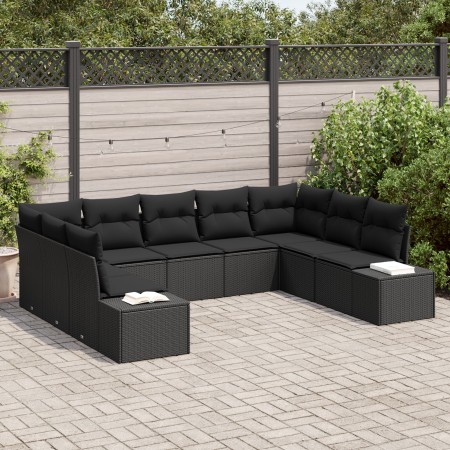Juego de Sofá de Jardín de 9 Piezas con Cojines Ratán Poliéster Negro de , Sofás de exterior - Ref: Foro24-3355892, Precio: 6...
