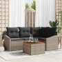 Set de Sofá de Jardín de 5 Piezas con Cojines Gris Ratán Poli Acacia de , Sofás de exterior - Ref: Foro24-3356494, Precio: 35...
