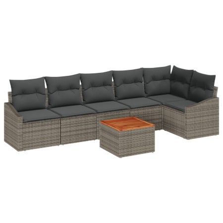 Conjunto de Sofás de Jardín 7 Piezas con Cojines Gris Polirratán Acacia de , Sofás de exterior - Ref: Foro24-3356508, Precio:...