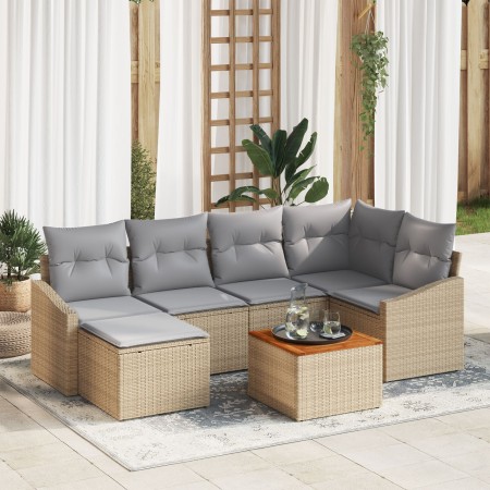Juego de sofá de jardín de 7 piezas con cojines Beige Poli Ratán Acacia de , Sofás de exterior - Ref: Foro24-3356523, Precio:...