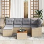 Juego de sofá de jardín de 7 piezas con cojines Beige Poli Ratán Acacia de , Sofás de exterior - Ref: Foro24-3356523, Precio:...