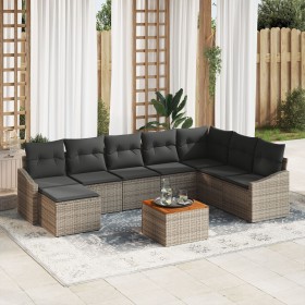 Conjunto de Sofá de Jardín de 9 Piezas con Cojines Gris Polirrátan Acacia de , Sofás de exterior - Ref: Foro24-3356536, Preci...