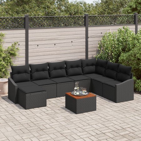 Conjunto de Sofá de Jardín de 9 Piezas con Cojines Negro Poliratán Acacia de , Sofás de exterior - Ref: Foro24-3356539, Preci...