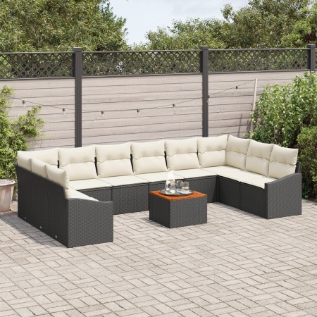 Juego de Sofá de Jardín de 11 piezas con Cojines Negro Poliratán Acacia de , Sofás de exterior - Ref: Foro24-3356549, Precio:...