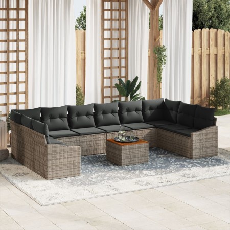 Juego de Sofás de Jardín de 11 Piezas con Cojines Gris Poliratán Acacia de , Sofás de exterior - Ref: Foro24-3356550, Precio:...