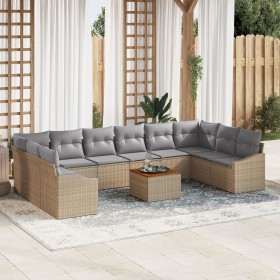 Conjunto de Sofá de Jardín de 11 Piezas con Cojines Beige Poliratan Acacia de , Sofás de exterior - Ref: Foro24-3356551, Prec...