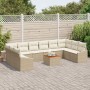 Juego de Sofá de Jardín de 11 Piezas con Cojines Beige de Ratán Poliéster Acacia de , Sofás de exterior - Ref: Foro24-3356552...