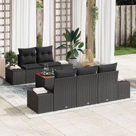 Conjunto de Sofá de Jardín de 6 Piezas con Cojines Negro Poliratán Acacia de , Sofás de exterior - Ref: Foro24-3356567, Preci...