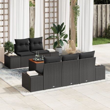 Conjunto de Sofá de Jardín de 6 Piezas con Cojines Negro Poliratán Acacia de , Sofás de exterior - Ref: Foro24-3356567, Preci...
