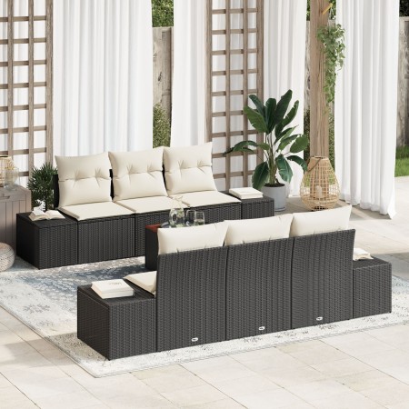 Conjunto de Sofás de Jardín de 7 Piezas con Cojines Negro Ratán Poliéster Acacia de , Sofás de exterior - Ref: Foro24-3356570...