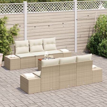 Conjunto de Sofá de Jardín de 7 Piezas con Cojines Beige Poliratán Acacia de , Sofás de exterior - Ref: Foro24-3356573, Preci...