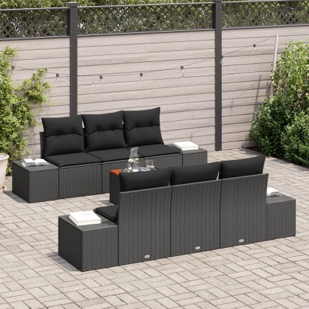 Set de Sofás de Jardín de 7 Piezas con Cojines Negro Poliratán Acacia de , Sofás de exterior - Ref: Foro24-3356574, Precio: 5...