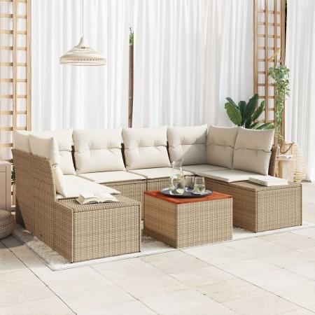 Conjunto de Sofá de Jardín de 7 Piezas con Cojines Beige de Poliratán Acacia de , Sofás de exterior - Ref: Foro24-3356580, Pr...