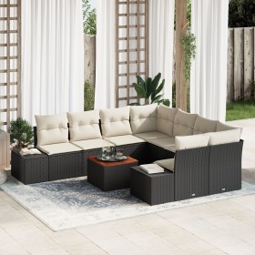 Juego de Sofá de Jardín de 9 Piezas con Cojines Negro Ratán Acacia de , Sofás de exterior - Ref: Foro24-3356605, Precio: 578,...