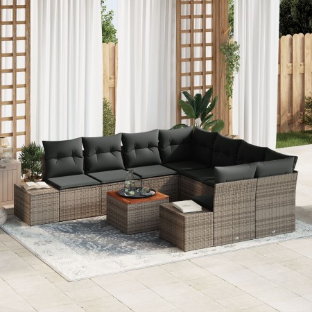 Juego de Sofá de Jardín de 9 Piezas con Cojines Gris Poliratán Acacia de , Sofás de exterior - Ref: Foro24-3356606, Precio: 6...