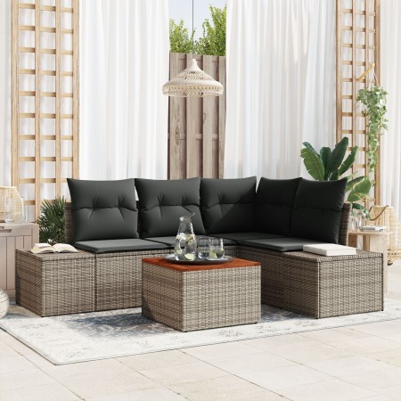Juego de Sofá de Jardín de 5 Piezas con Cojines Gris Poliratán Acacia de , Sofás de exterior - Ref: Foro24-3356620, Precio: 3...
