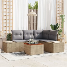 Conjunto de Sofá de Jardín de 5 Piezas con Cojines Beige de Poliratán Acacia de , Sofás de exterior - Ref: Foro24-3356621, Pr...