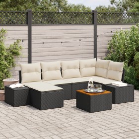 Juego de Sofás de Jardín de 7 Piezas con Cojines Negro Poliratán Acacia de , Sofás de exterior - Ref: Foro24-3356647, Precio:...