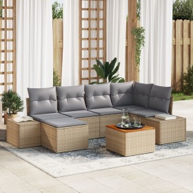 Conjunto de Sofá de Jardín de 7 Piezas con Cojines Beige de Poliratán Acacia de , Sofás de exterior - Ref: Foro24-3356649, Pr...