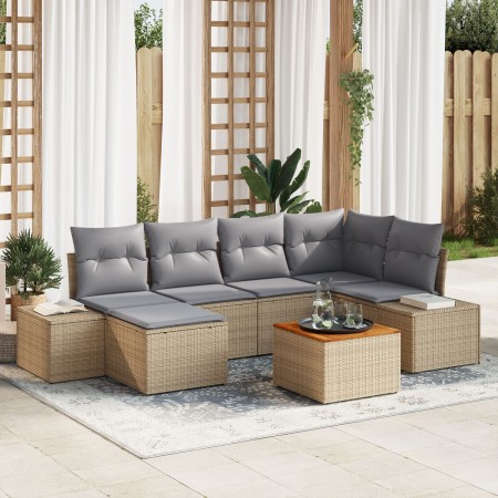 Conjunto de Sofá de Jardín de 7 Piezas con Cojines Beige de Poliratán Acacia de , Sofás de exterior - Ref: Foro24-3356649, Pr...