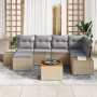 Conjunto de Sofá de Jardín de 7 Piezas con Cojines Beige de Poliratán Acacia de , Sofás de exterior - Ref: Foro24-3356649, Pr...