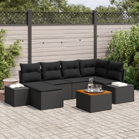 Conjunto de Sofá de Jardín de 7 Piezas con Cojines Negro Poliratán Acacia de , Sofás de exterior - Ref: Foro24-3356651, Preci...