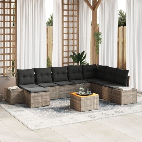 Juego de Sofá de Jardín de 9 Piezas con Cojines Gris Poliratán Acacia de , Sofás de exterior - Ref: Foro24-3356662, Precio: 5...