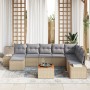 Conjunto de Sofá de Jardín de 9 Piezas con Cojines Beige Poliratán Acacia de , Sofás de exterior - Ref: Foro24-3356663, Preci...