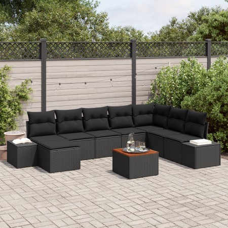 Conjunto de Sofá de Jardín de 9 Piezas con Cojines Negro Poliratán Acacia de , Sofás de exterior - Ref: Foro24-3356665, Preci...
