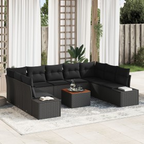 Juego de Sofá de Jardín de 10 Piezas con Cojines Ratán Sintético Negro Acacia de , Sofás de exterior - Ref: Foro24-3356672, P...